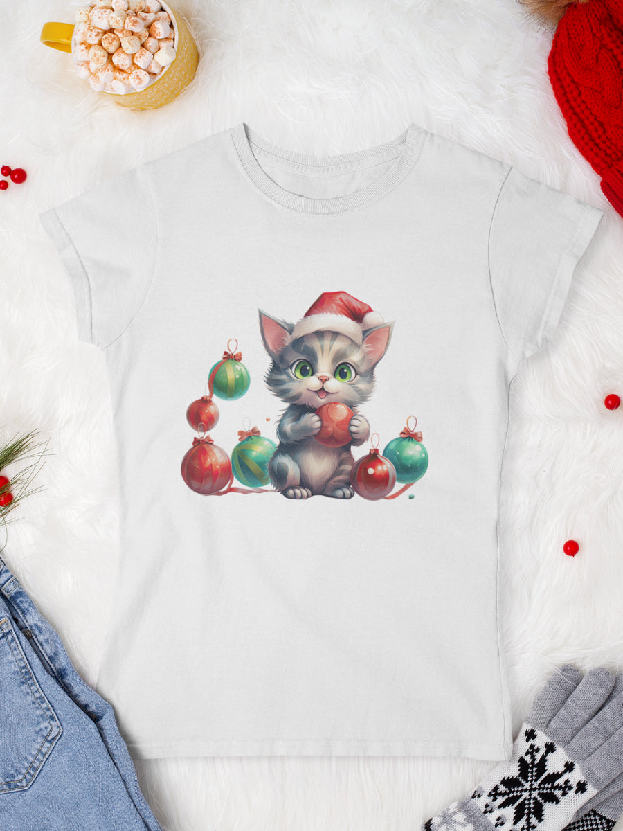     tricou_Craciun_pisici_pisica_bumbac_organic_femei_HAY_Creations_cadou_kitty-glitter-alb