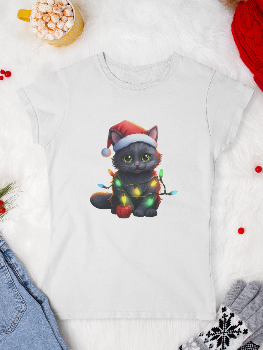     tricou_Craciun_pisici_pisica_bumbac_organic_femei_HAY_Creations_cadou_lucky-black-cat-alb