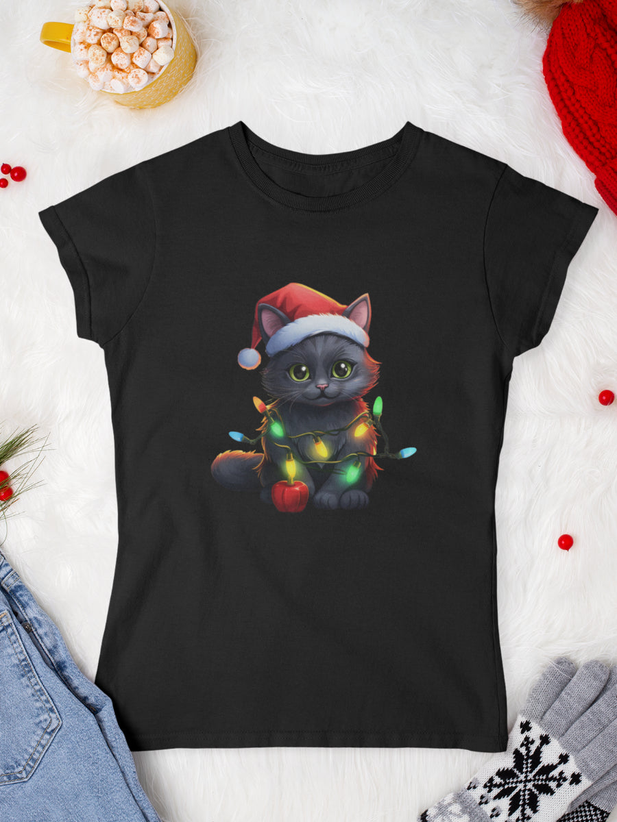 tricou_Craciun_pisici_pisica_bumbac_organic_femei_HAY_Creations_cadou_lucky-black-cat-negru