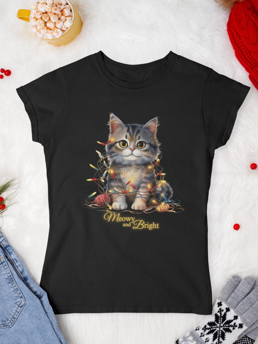     tricou_Craciun_pisici_pisica_bumbac_organic_femei_HAY_Creations_cadou_meowy_and_bright-negru