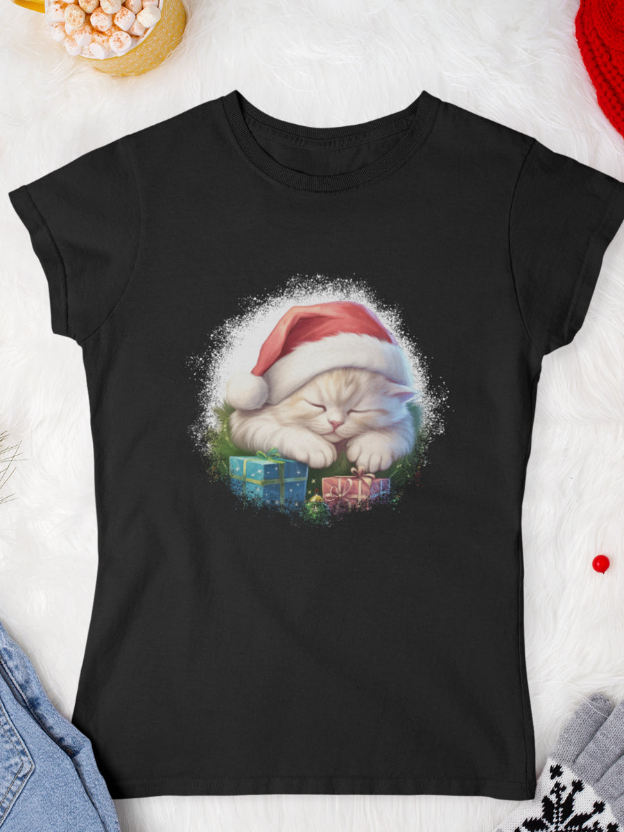    tricou_Craciun_pisici_pisica_bumbac_organic_femei_HAY_Creations_cadou_sleepy-kitty-negru