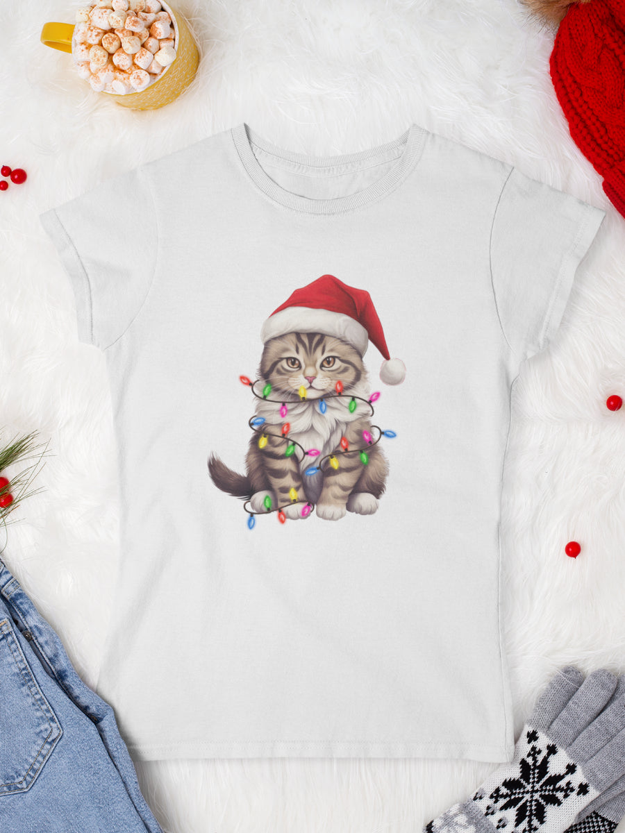 tricou_Craciun_pisici_pisica_bumbac_organic_femei_HAY_Creations_cadou_sparkle-cat-alb