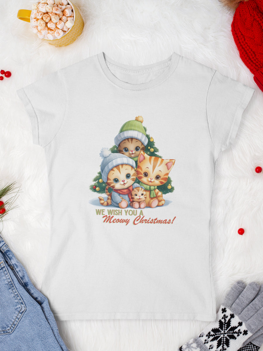 tricou_Craciun_pisici_pisica_bumbac_organic_femei_HAY_Creations_cadou_we-wish-you-a-meowy-christmas-alb