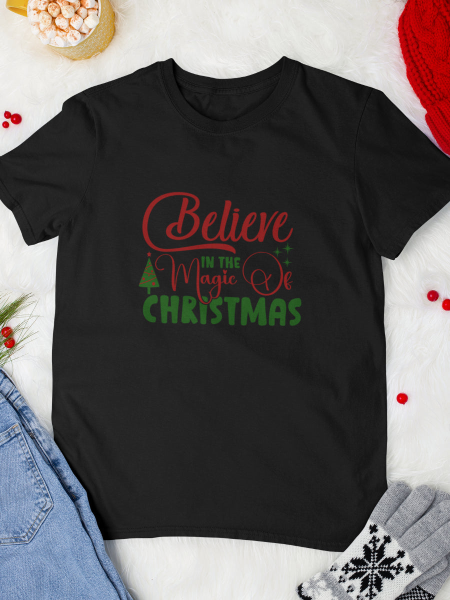 tricou_bumbac_organic_premium_vegan_cadou_Craciun_Secret_Santa_believe-in-the-magic-of-Christmas-negru-femei