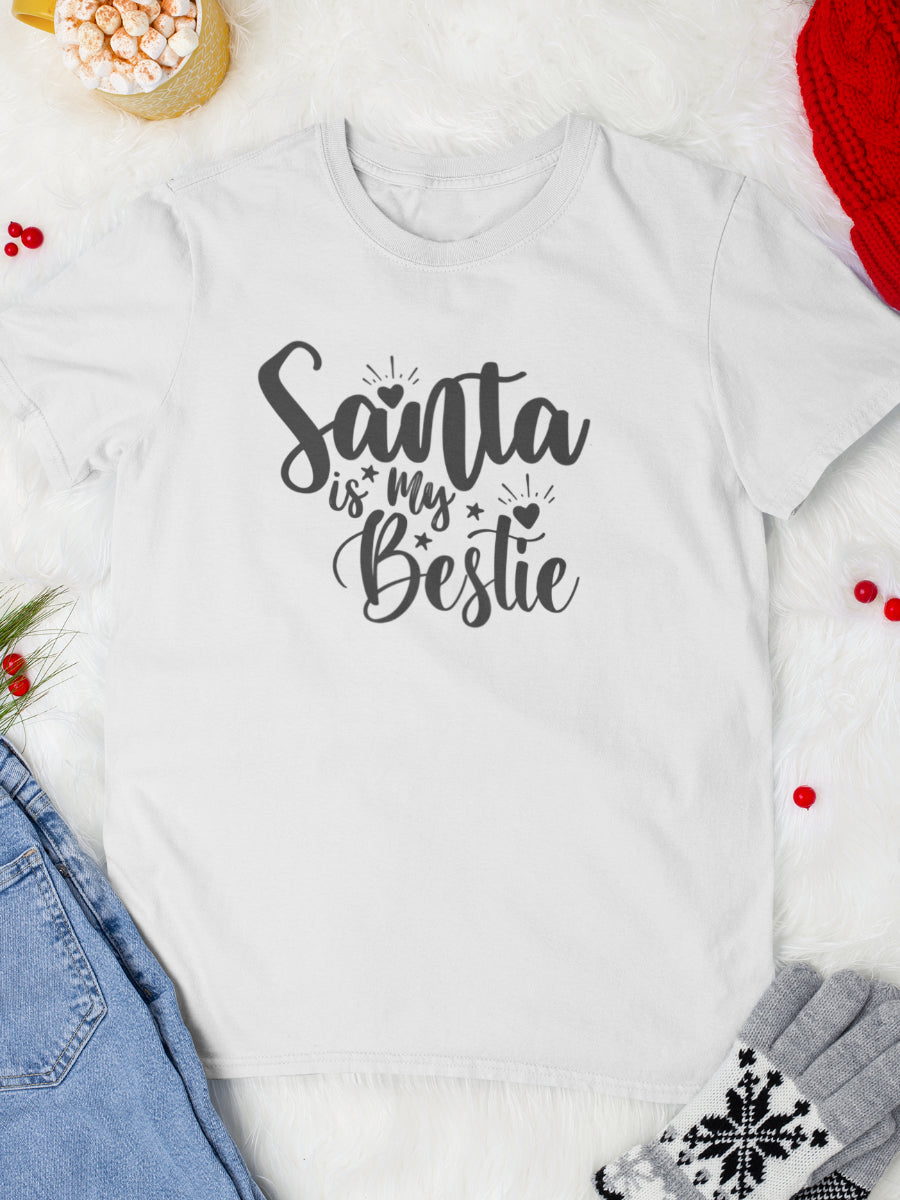     tricou_bumbac_organic_premium_vegan_cadou_Craciun_Secret_Santa-is-my-bestie-unisex-barbati-alb