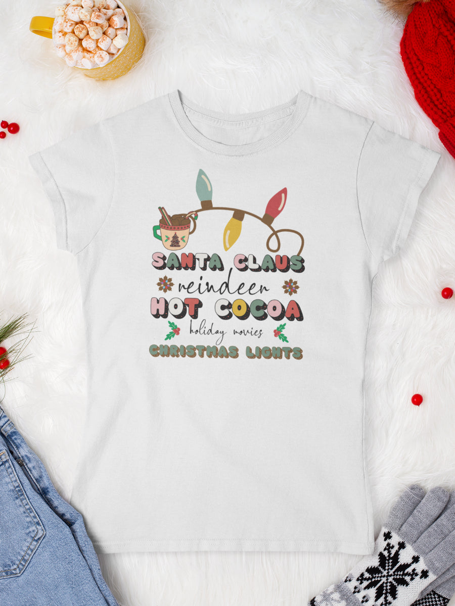     tricou_bumbac_organic_premium_vegan_cadou_Craciun_Secret_Santa-reindeer-movies-cocoa-lights-femei-alb