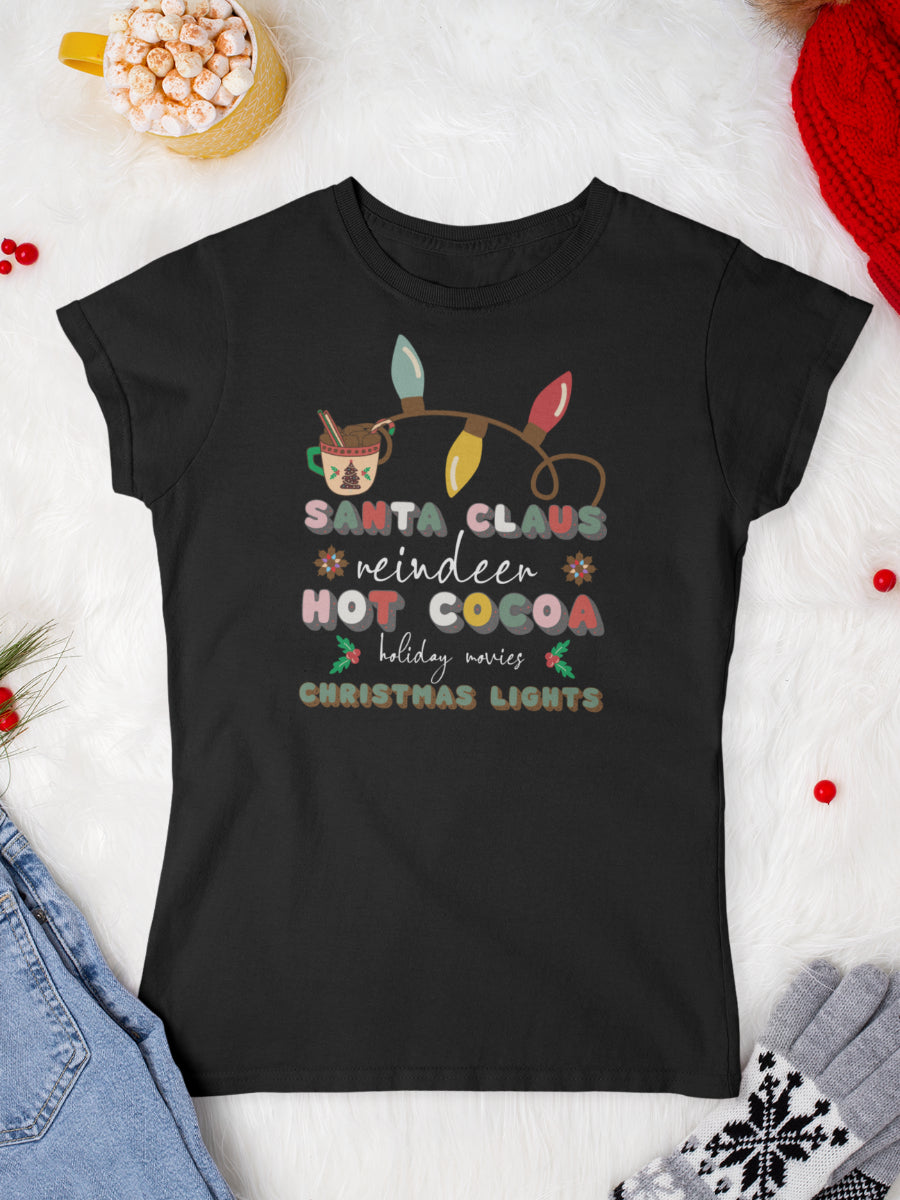     tricou_bumbac_organic_premium_vegan_cadou_Craciun_Secret_Santa-reindeer-movies-cocoa-lights-femei-negru