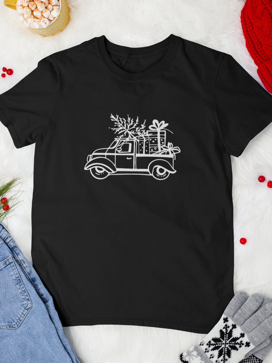 tricou_bumbac_organic_premium_vegan_cadou_Craciun_Secret_Santa_Christmas-truck-negru-unisex-barbati