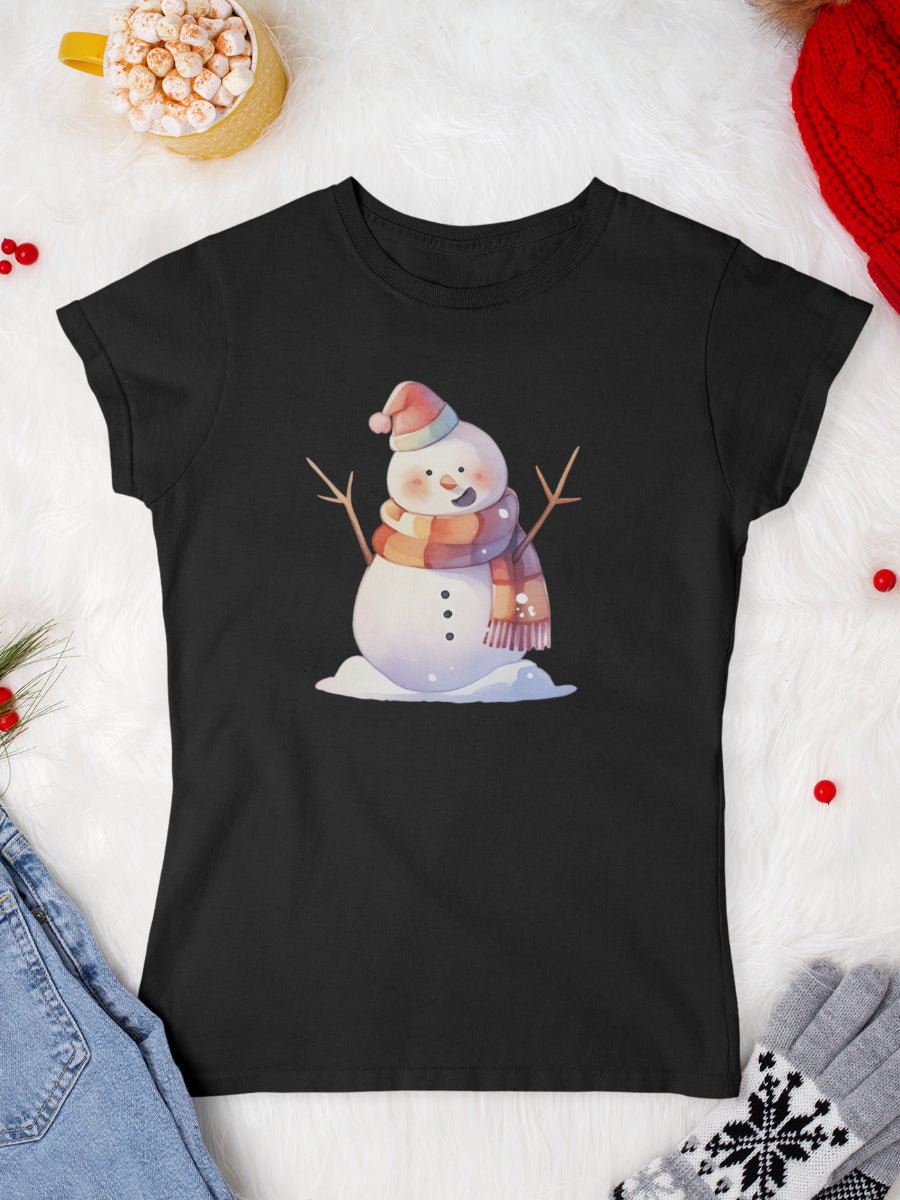 tricou_bumbac_organic_premium_vegan_cadou_Craciun_Secret_Santa_Frosty-the-snowman-negru-femei