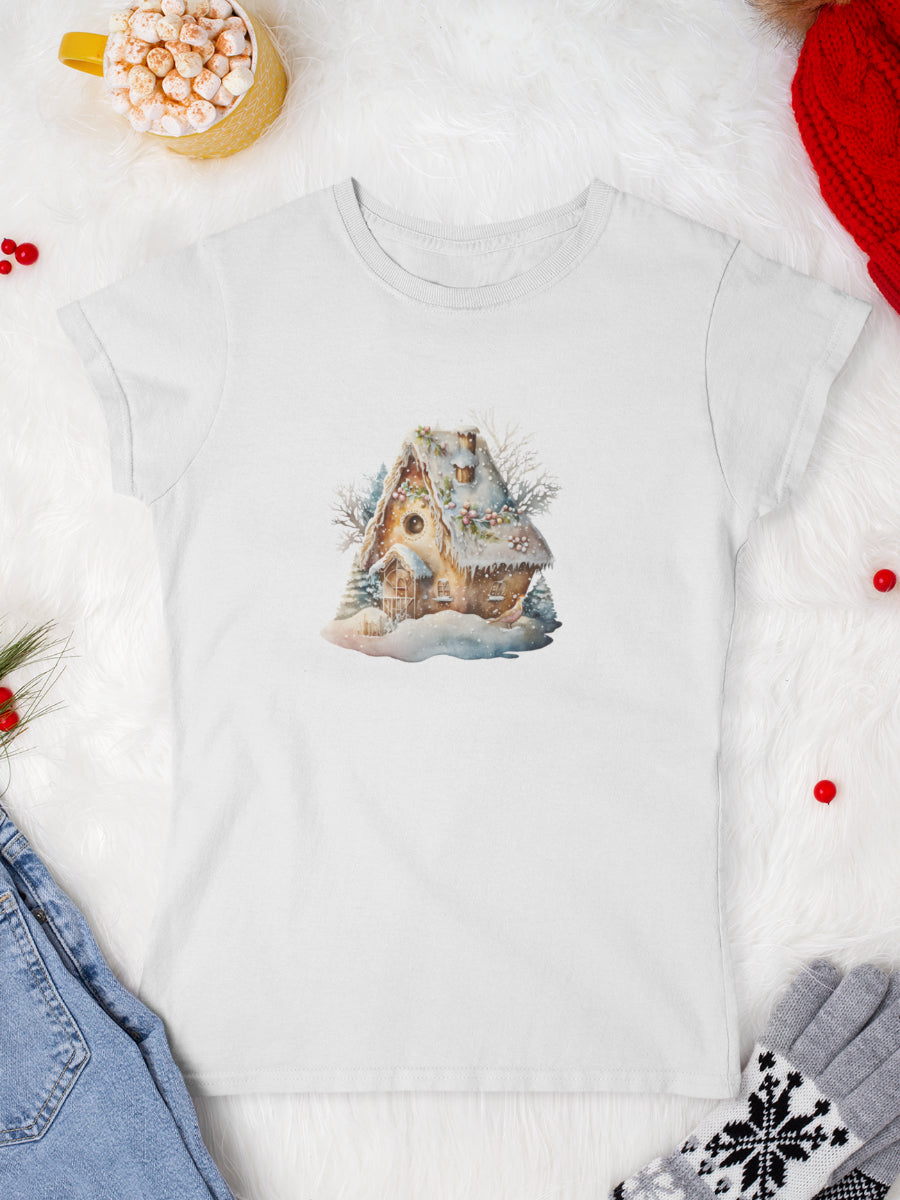     tricou_bumbac_organic_premium_vegan_cadou_Craciun_Secret_Santa_Gingerbread-house-alb-femei