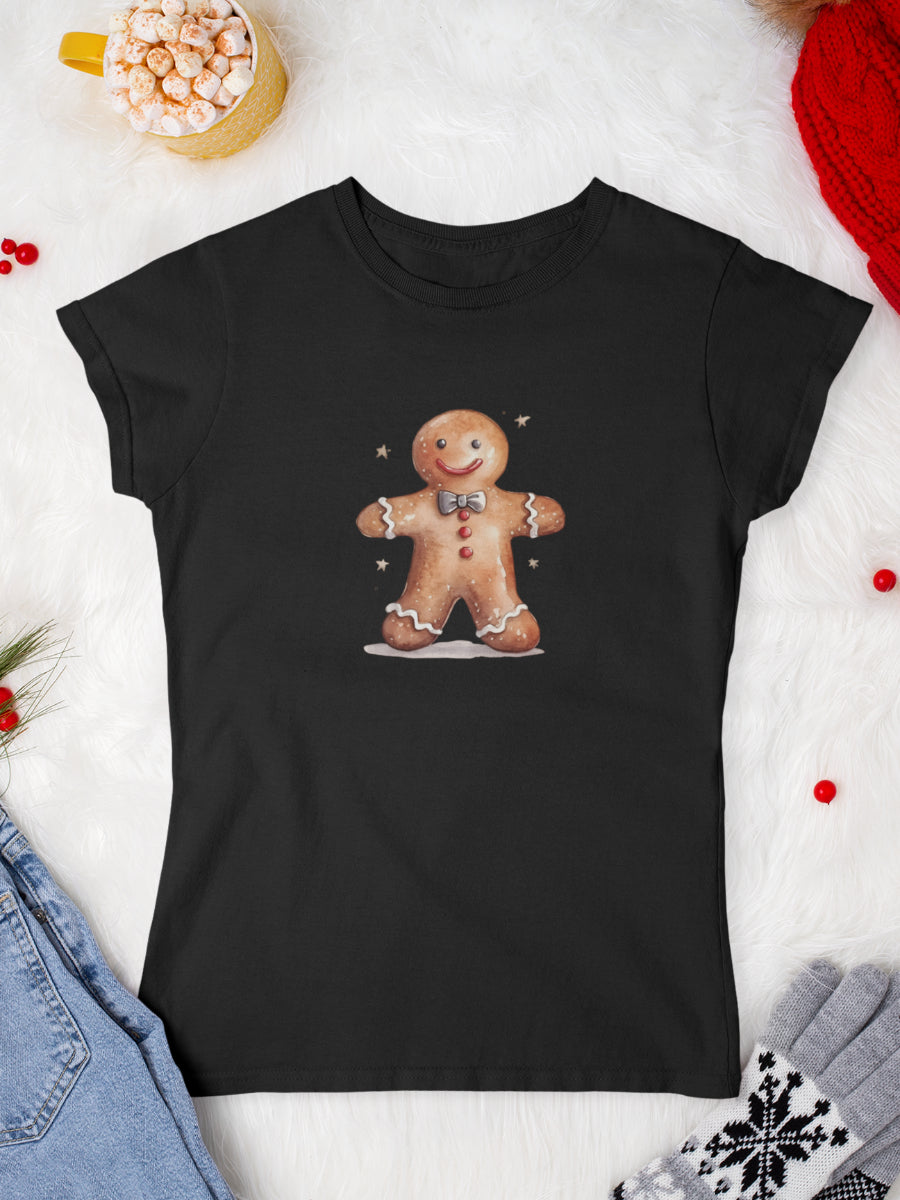 tricou_bumbac_organic_premium_vegan_cadou_Craciun_Secret_Santa_Gingerbread-man-negru-femei