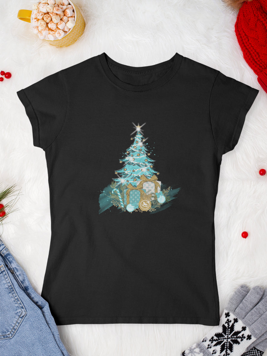 tricou_bumbac_organic_premium_vegan_cadou_Craciun_Secret_Santa_Nutcracker-Christmas-tree-negru-femei
