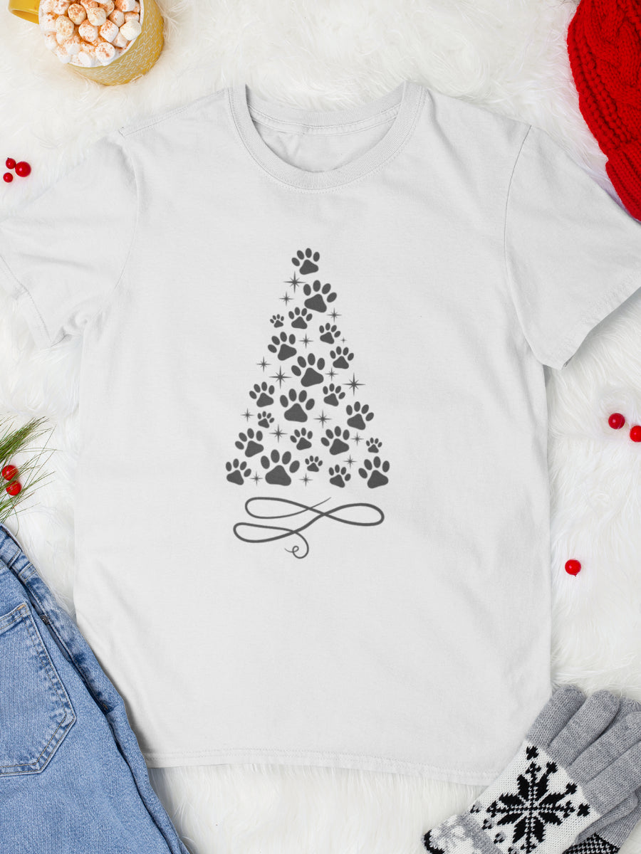     tricou_bumbac_organic_premium_vegan_cadou_Craciun_Secret_Santa_barbati_unisex_xmas_paw_alb