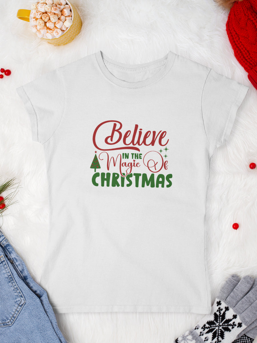     tricou_bumbac_organic_premium_vegan_cadou_Craciun_Secret_Santa_believe-in-the-magic-of-Christmas-alb-femei