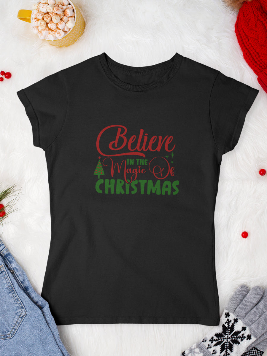 tricou_bumbac_organic_premium_vegan_cadou_Craciun_Secret_Santa_believe-in-the-magic-of-Christmas-negru-femei