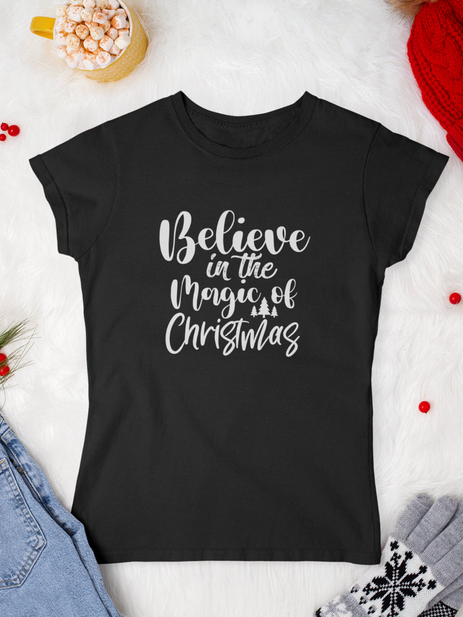 tricou_bumbac_organic_premium_vegan_cadou_Craciun_Secret_Santa_believe-in-the-magic-of-Christmas-negru-feme