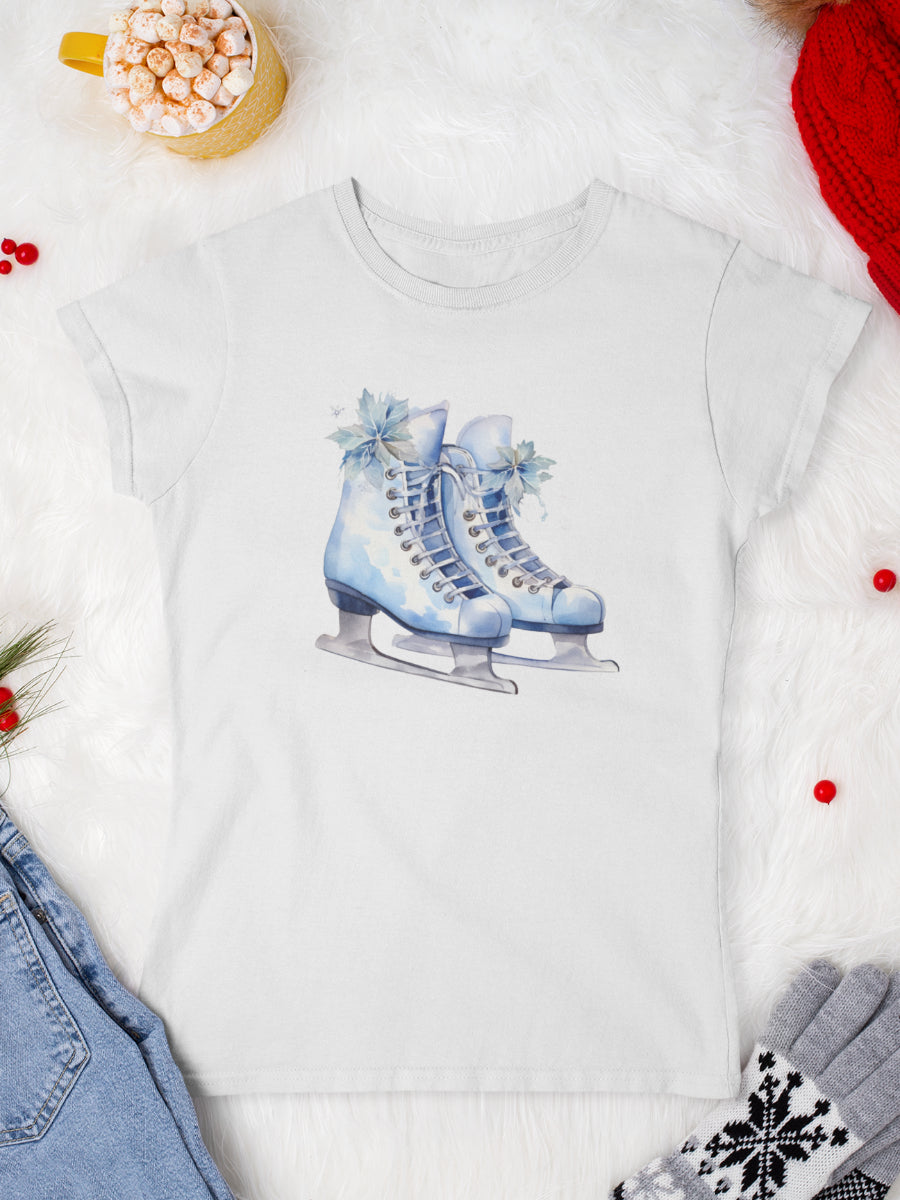    tricou_bumbac_organic_premium_vegan_cadou_Craciun_Secret_Santa_femei_skating_all_the_way_alb