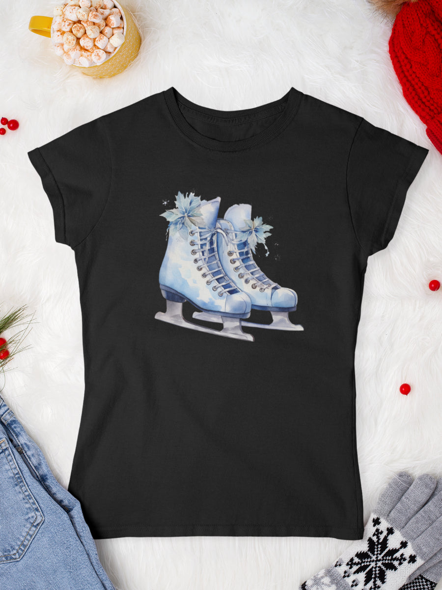 tricou_bumbac_organic_premium_vegan_cadou_Craciun_Secret_Santa_femei_skating_all_the_way_negru