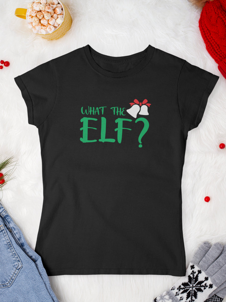 tricou_bumbac_organic_premium_vegan_cadou_Craciun_Secret_Santa_femei_what_the_elf_negru