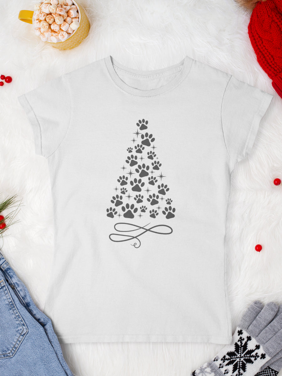    tricou_bumbac_organic_premium_vegan_cadou_Craciun_Secret_Santa_femei_xmas_paw_alb