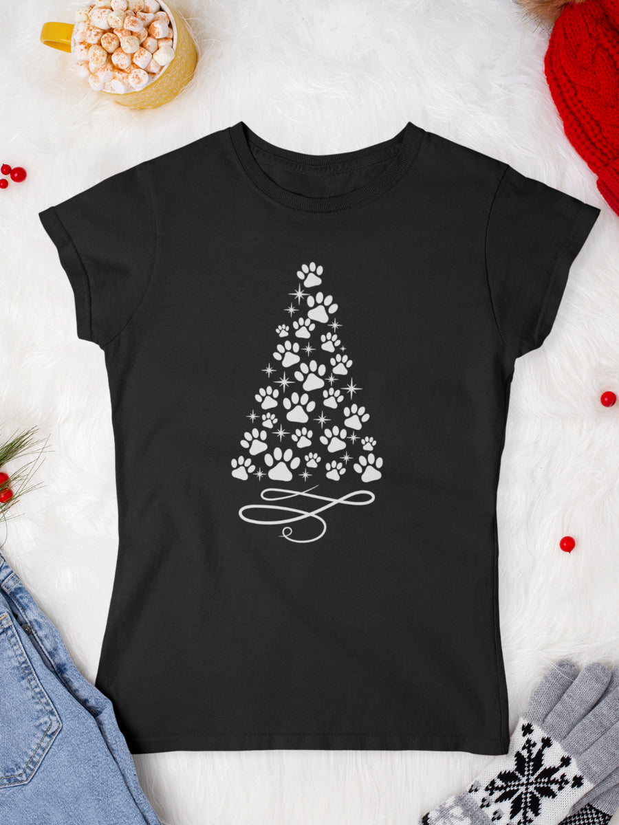 tricou_bumbac_organic_premium_vegan_cadou_Craciun_Secret_Santa_femei_xmas_paw_negru