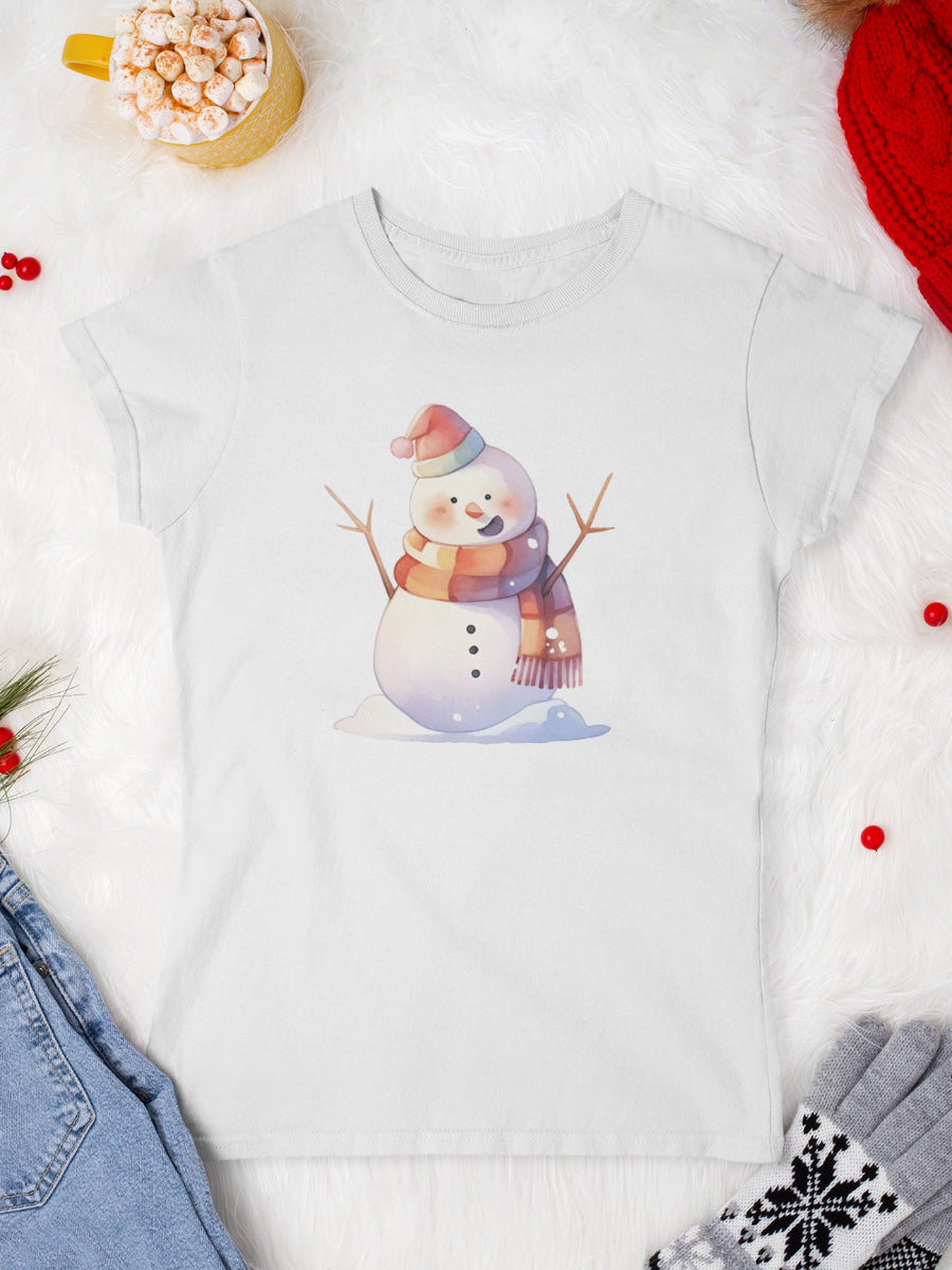 tricou_bumbac_organic_premium_vegan_cadou_Craciun_Secret_Santa_frosty-the-snowman-alb-femei