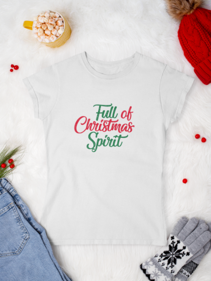      tricou_bumbac_organic_premium_vegan_cadou_Craciun_Secret_Santa_full-of-Christmas-spirit-negru-femei_design_colorat