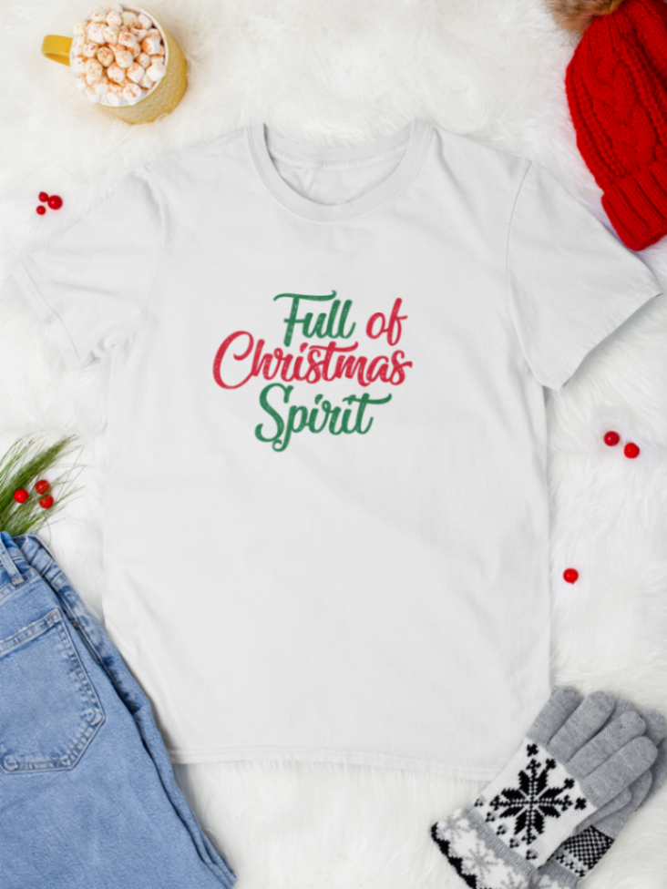 tricou_bumbac_organic_premium_vegan_cadou_Craciun_Secret_Santa_full-of-christmas-spirit-alb-unisex-barbati_design_colorat