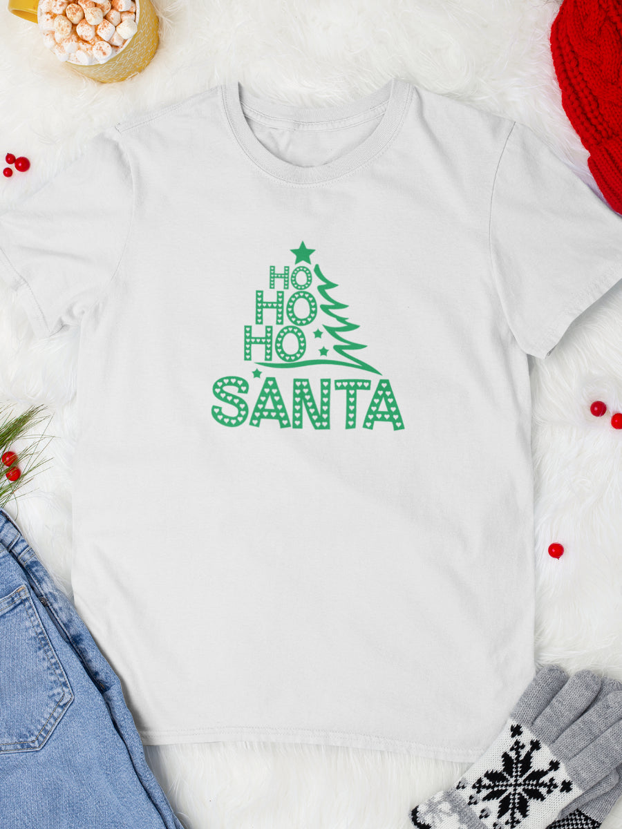     tricou_bumbac_organic_premium_vegan_cadou_Craciun_Secret_Santa_ho-ho-ho-Santa-alb-unisex-barbati