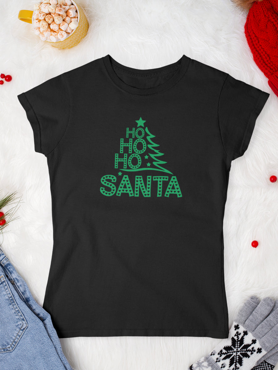    tricou_bumbac_organic_premium_vegan_cadou_Craciun_Secret_Santa_ho-ho-ho-Santa-negru-femei