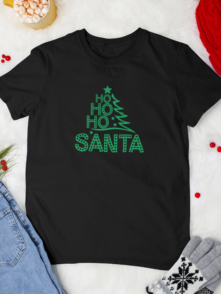     tricou_bumbac_organic_premium_vegan_cadou_Craciun_Secret_Santa_ho-ho-ho-Santa-negru-unisex-barbati