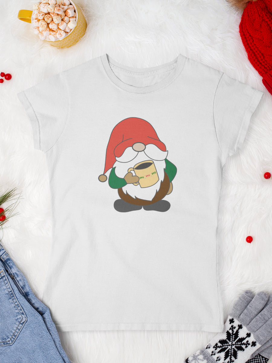 tricou_bumbac_organic_premium_vegan_cadou_Craciun_Secret_Santa_ho-ho-ho-gnome-alb-femei