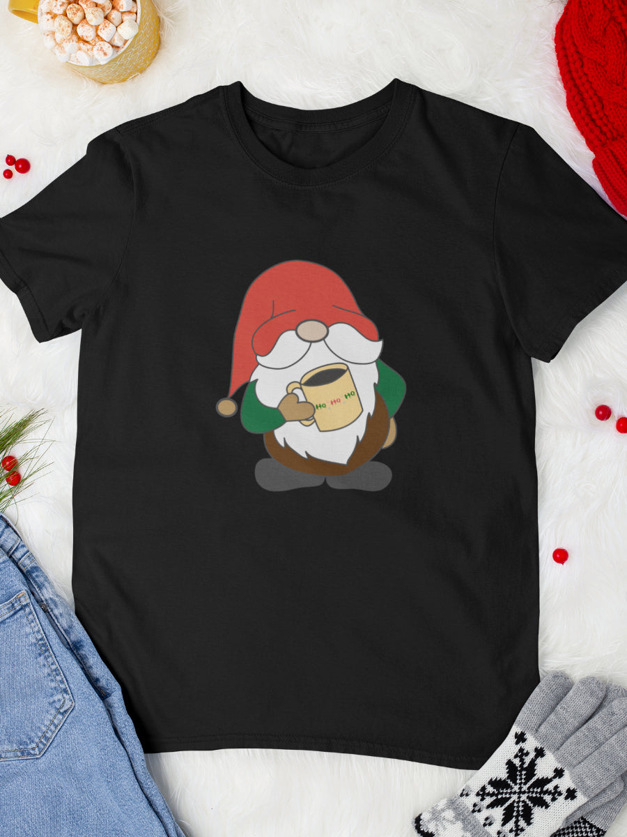     tricou_bumbac_organic_premium_vegan_cadou_Craciun_Secret_Santa_ho-ho-ho-gnome-negru-unisex-barbati