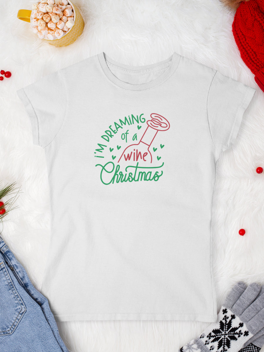     tricou_bumbac_organic_premium_vegan_cadou_Craciun_Secret_Santa_im-dreaming-of-a-wine-Christmas-alb-femei