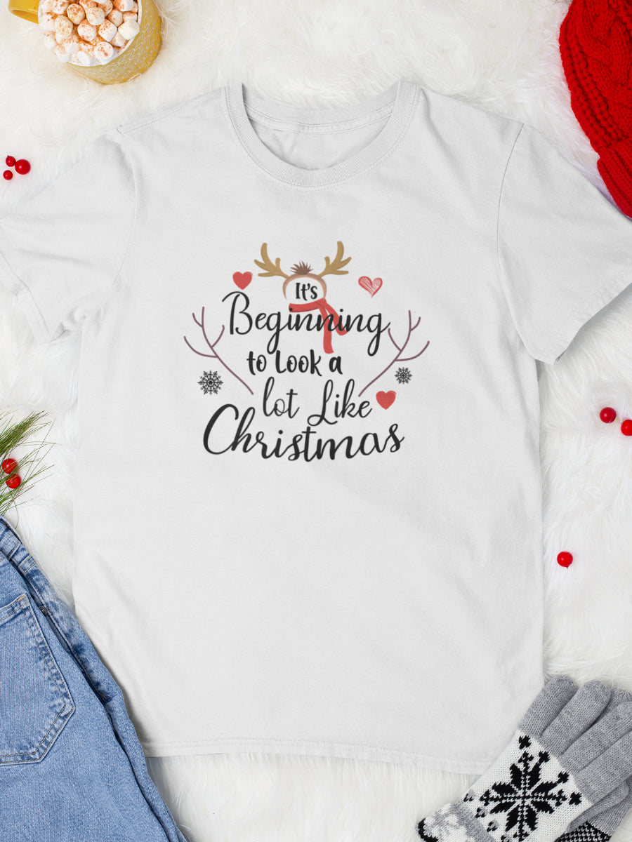     tricou_bumbac_organic_premium_vegan_cadou_Craciun_Secret_Santa_its-beginning-to-look-a-lot-like-Christmas-alb-unisex-barbati