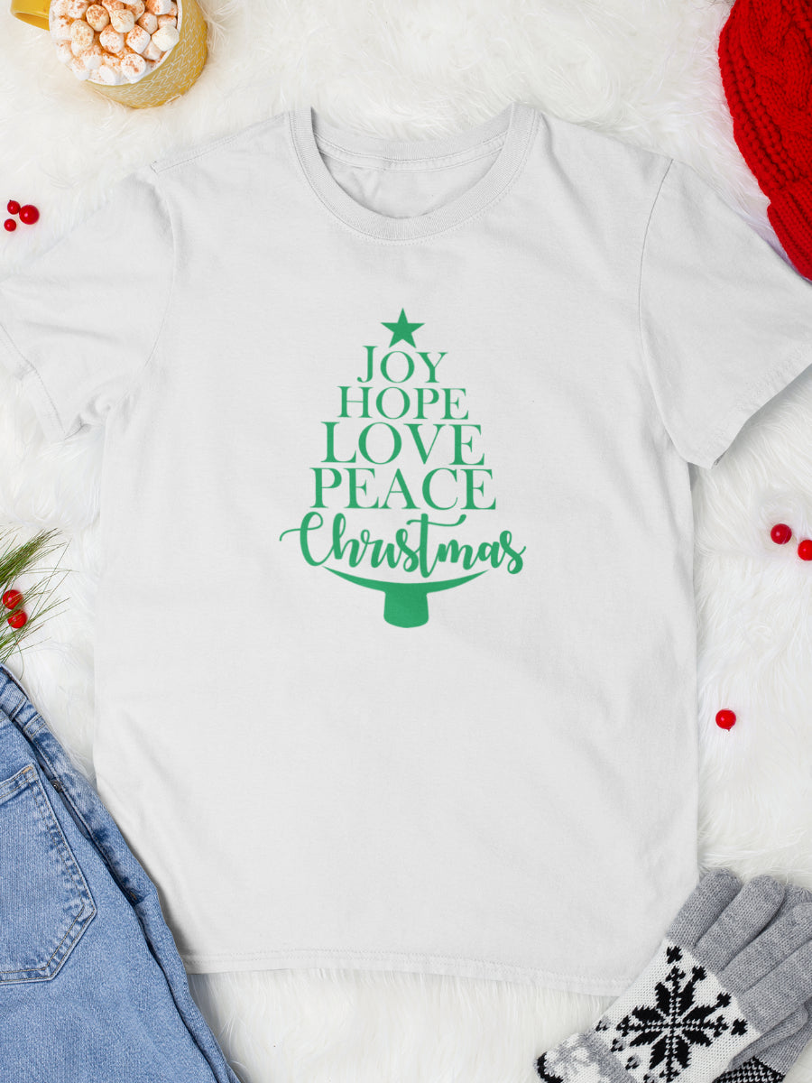    tricou_bumbac_organic_premium_vegan_cadou_Craciun_Secret_Santa_joy-hope-love-peace-Christmas-barbati-unisex-alb