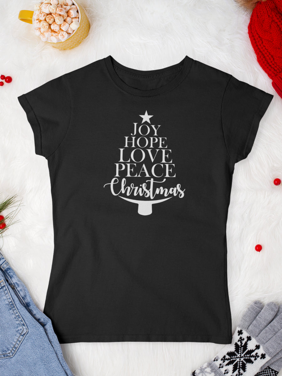     tricou_bumbac_organic_premium_vegan_cadou_Craciun_Secret_Santa_joy-hope-love-peace-Christmas-femei-negru