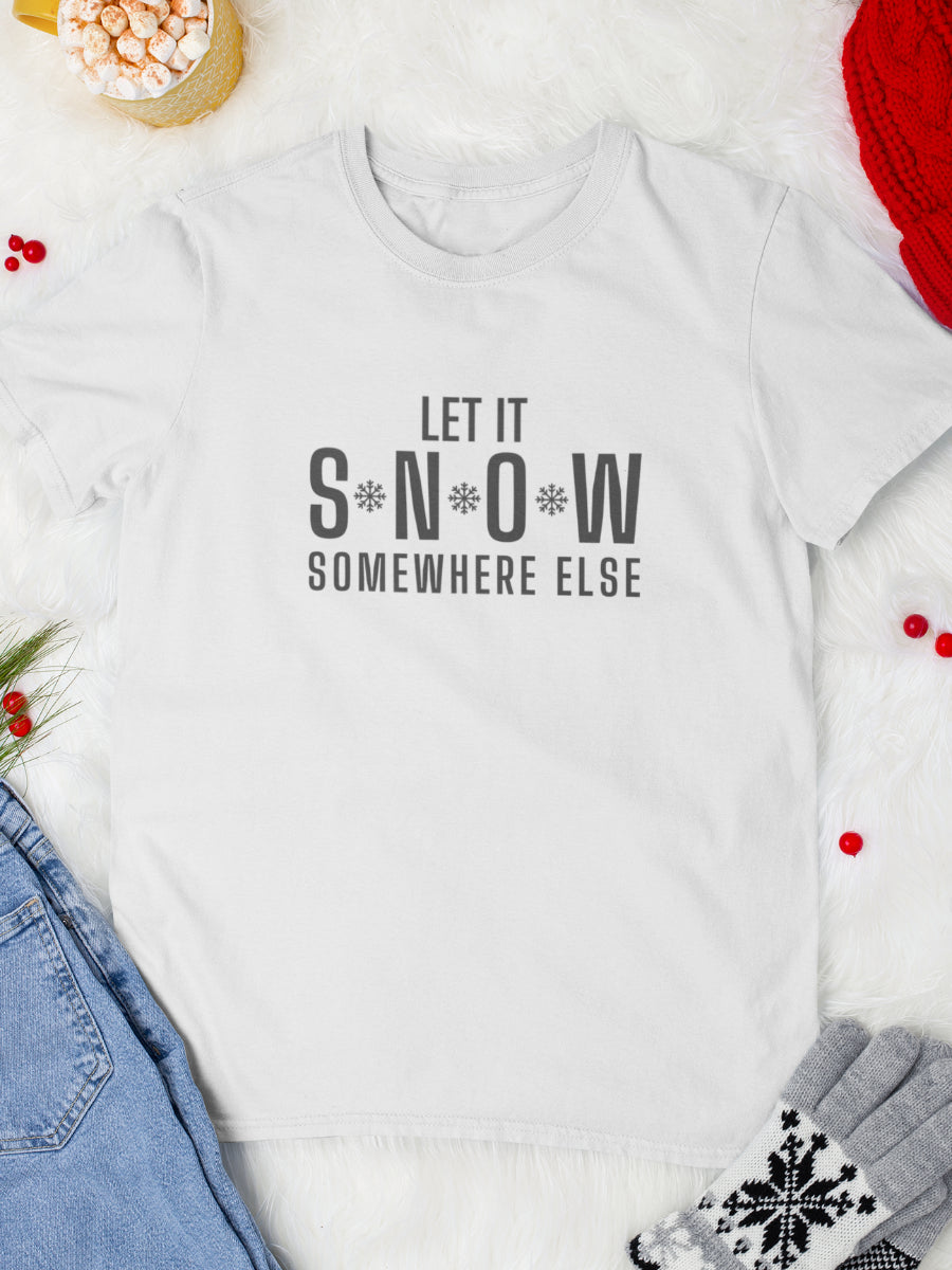 tricou_bumbac_organic_premium_vegan_cadou_Craciun_Secret_Santa_let-it-snow-somewhere-else-barbati-unisex-alb