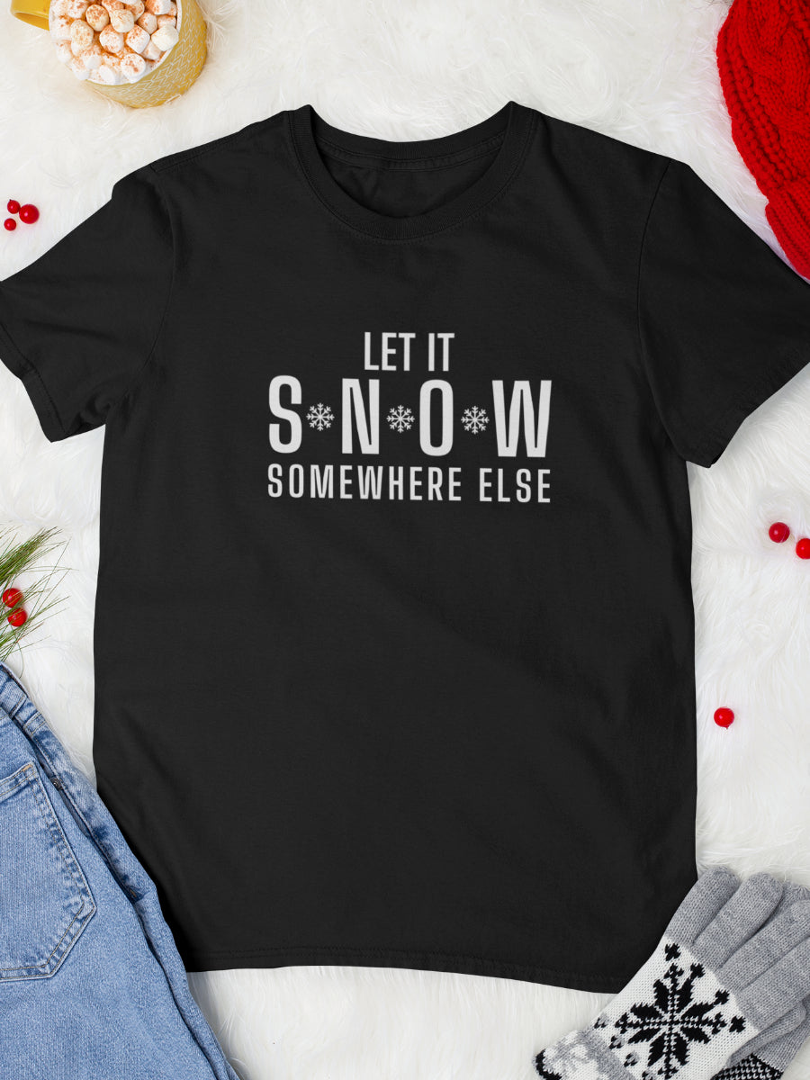     tricou_bumbac_organic_premium_vegan_cadou_Craciun_Secret_Santa_let-it-snow-somewhere-else-barbati-unisex-negru