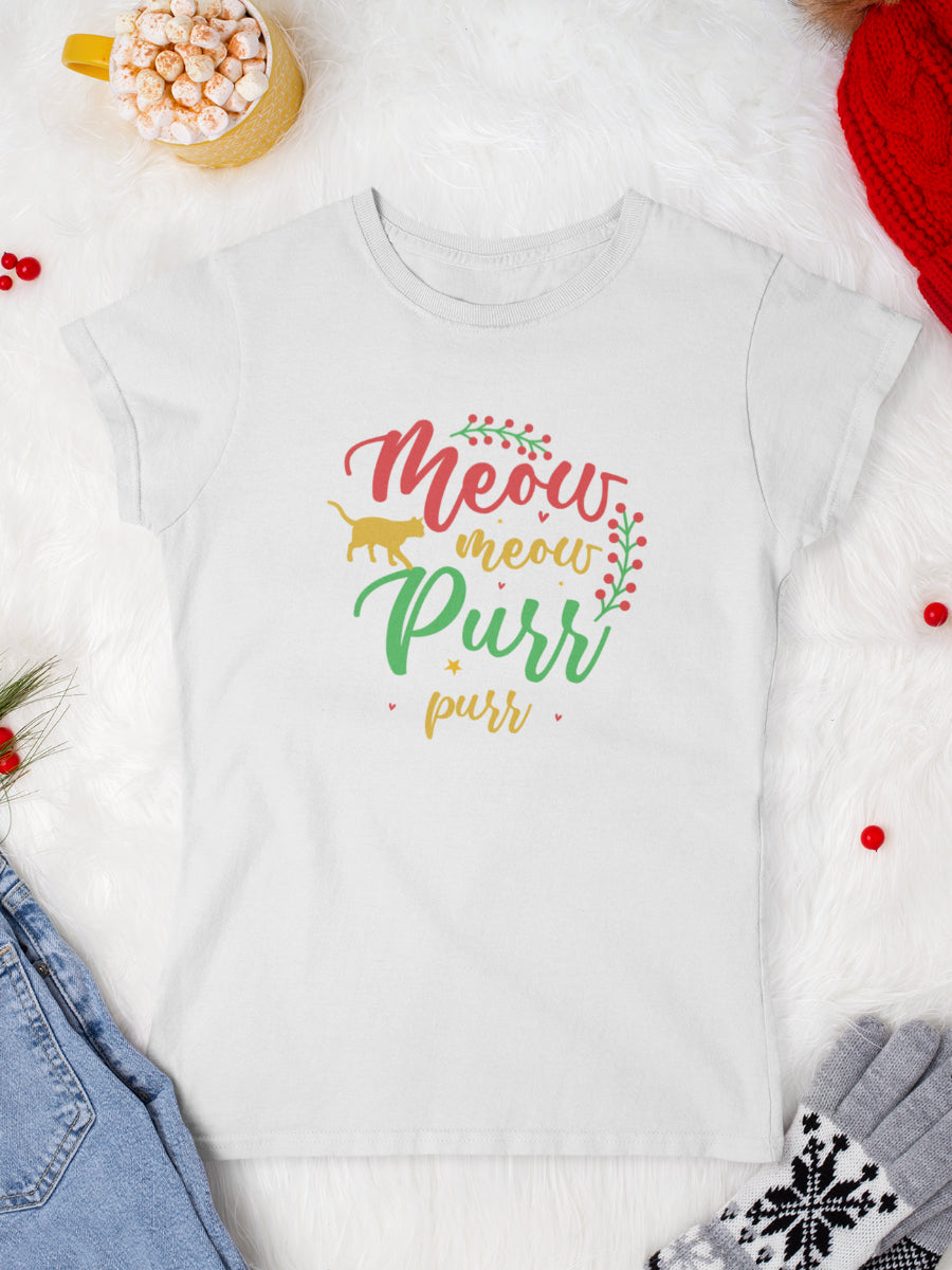     tricou_bumbac_organic_premium_vegan_cadou_Craciun_Secret_Santa_meow-purr-xmas-femei-alb