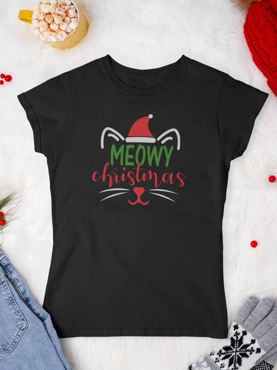 tricou_bumbac_organic_premium_vegan_cadou_Craciun_Secret_Santa_meowy_christmas-femei-negru