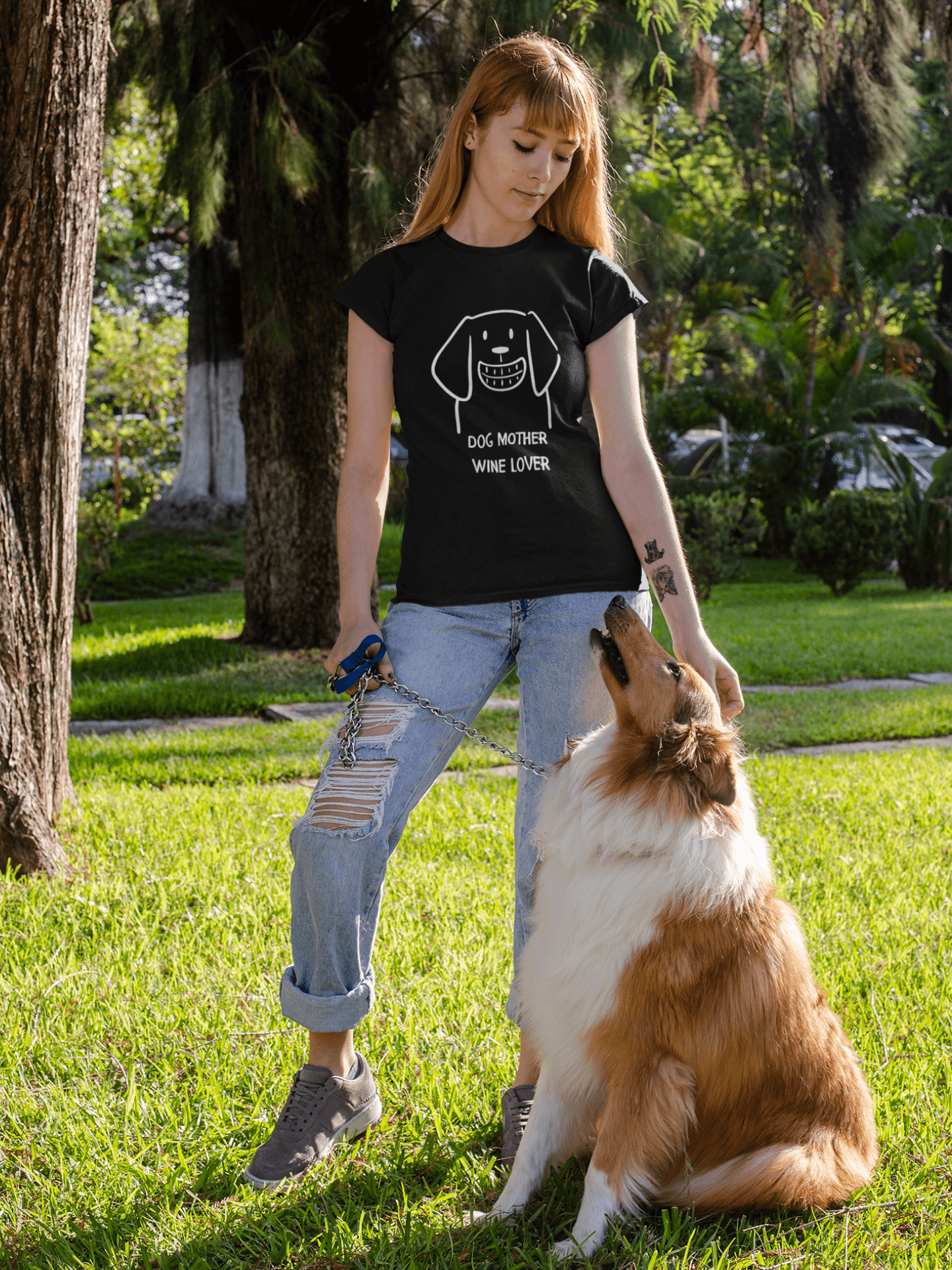 Tricou din bumbac premium  DOG MOTHER / WINE LOVER